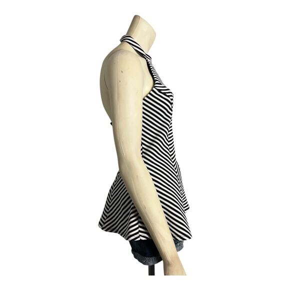 Guess Striped Peplum Top with Choker Neckline White/Black Women's S Casual Chic - Picture 6 of 10